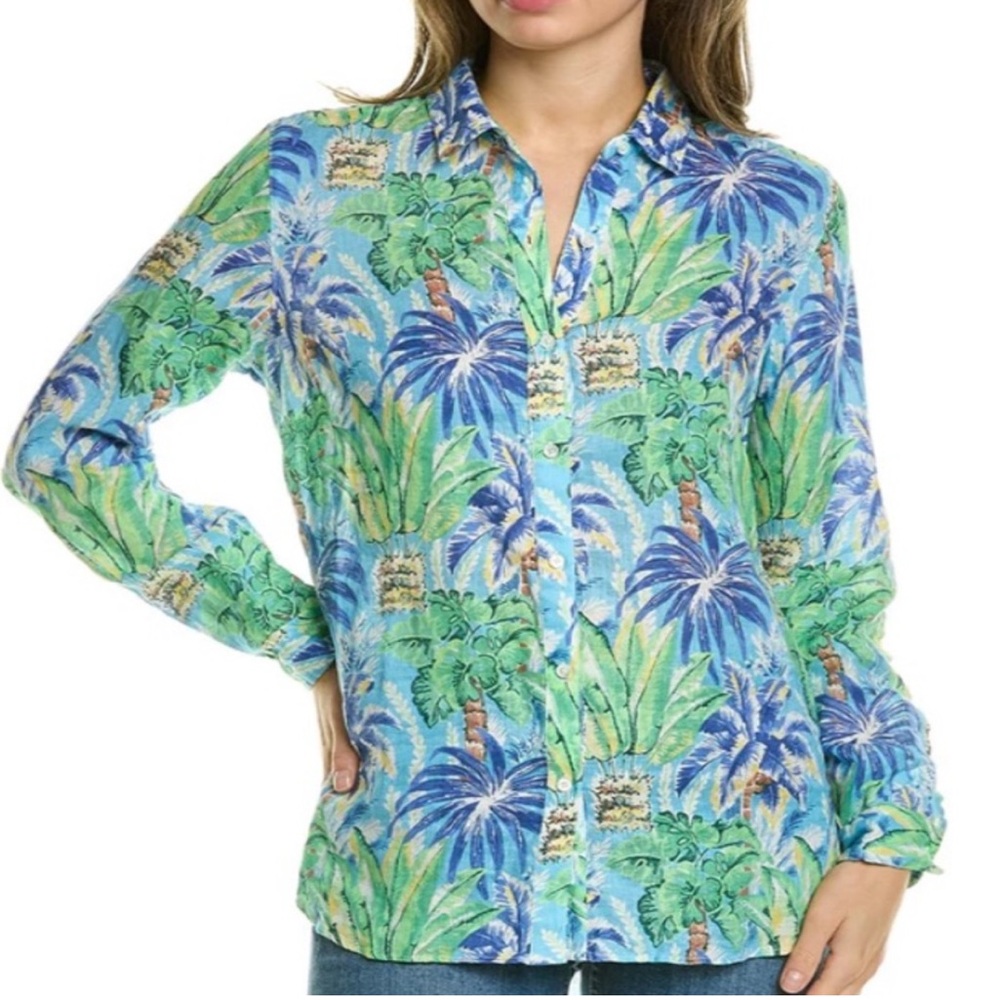 J.McLaughlin Lois Shirt in Palm Forest Tropical Linen Women's Small Vacation